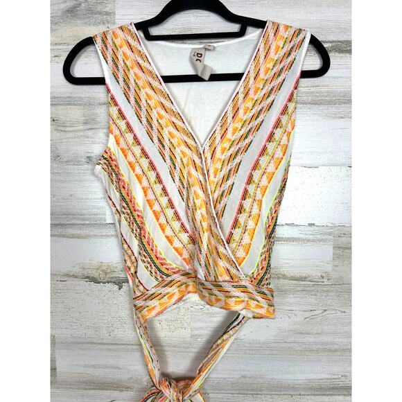 Dolan by Anthropologie Womens XS White Orange Embroidered Wrap Boho Crop Top - Picture 3 of 7